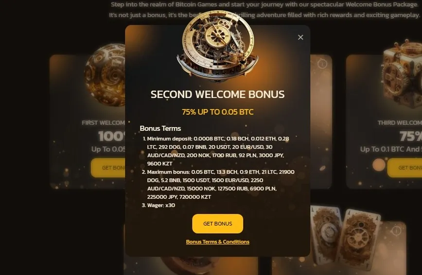 Bitcoin Games Bonus de deuxième dépôt Casino