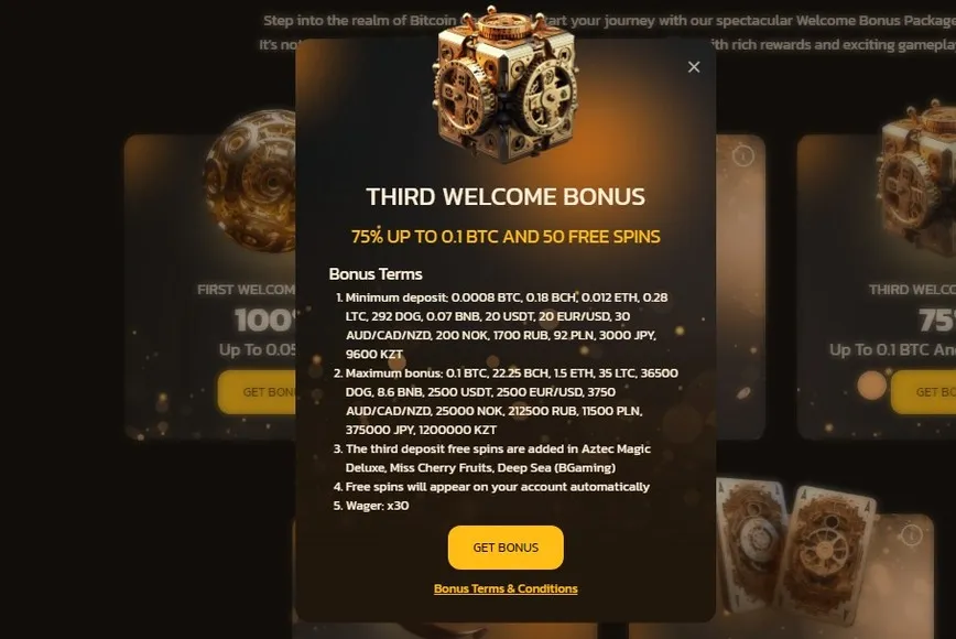 Third deposit bonus at Bitcoin Games Casino