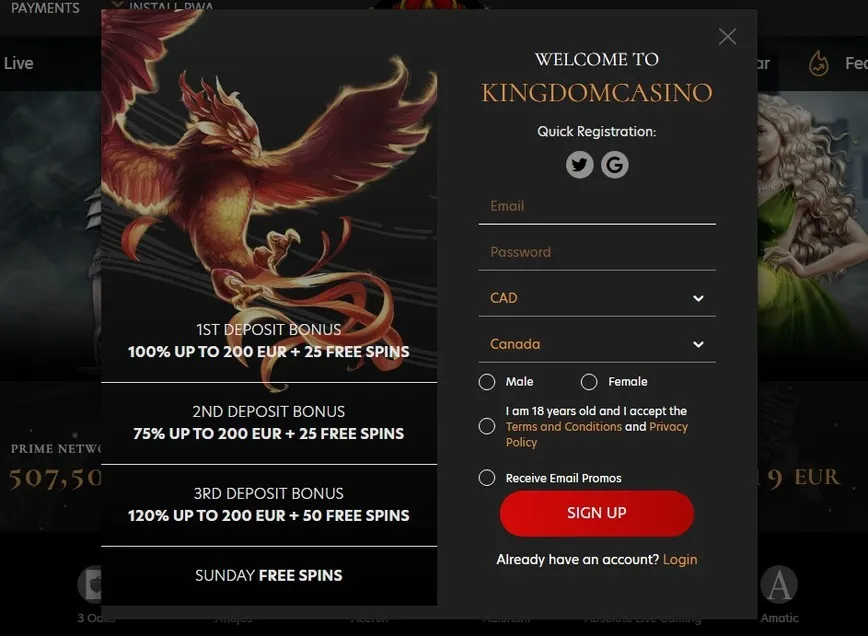 Registration at Kingdom Casino