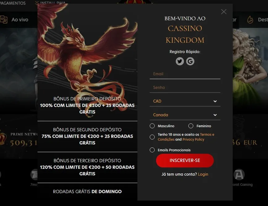 Registro no Kingdom Casino