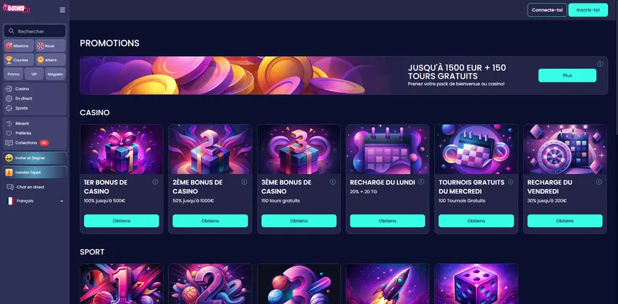 Promotions et bonus sur BoomsBet Casino