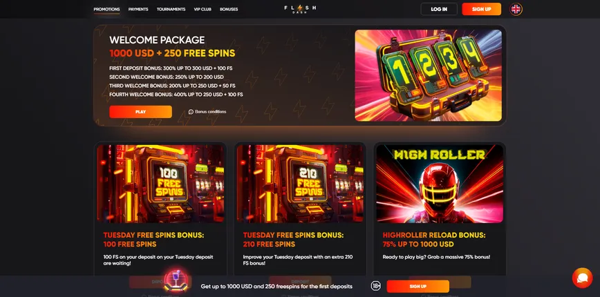 Promotions et bonus du casino FlashDash