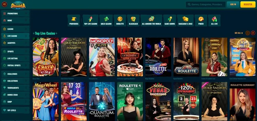 Live Dealer Casino Games at Spinanga Casino