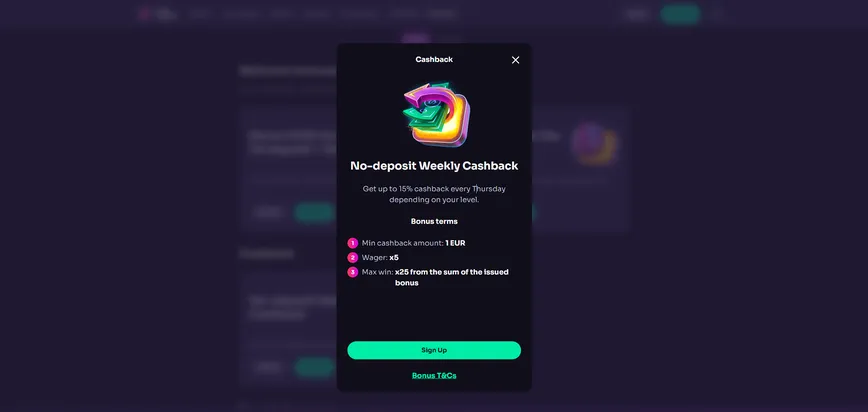 No Deposit Weekly Cashback at WinSpirit Casino