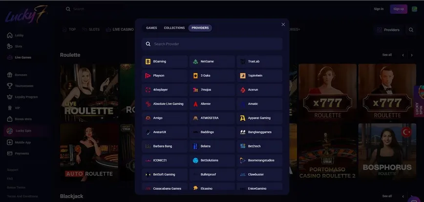 Software Providers at Lucky7even Casino