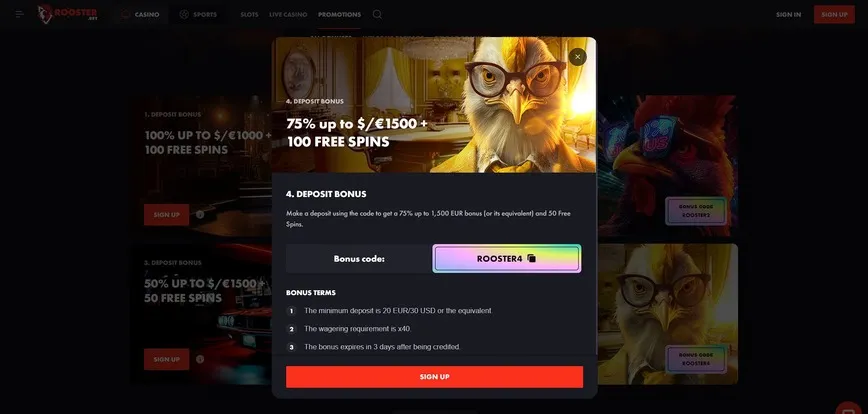 Fourth deposit at RoosterBet