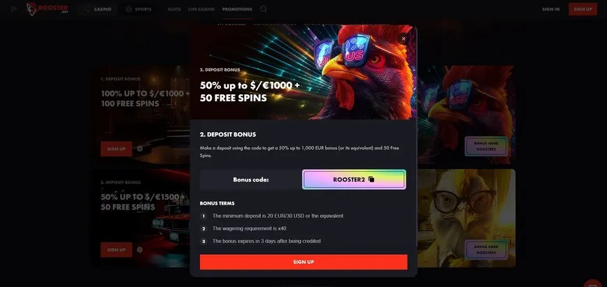 Second deposit at RoosterBet