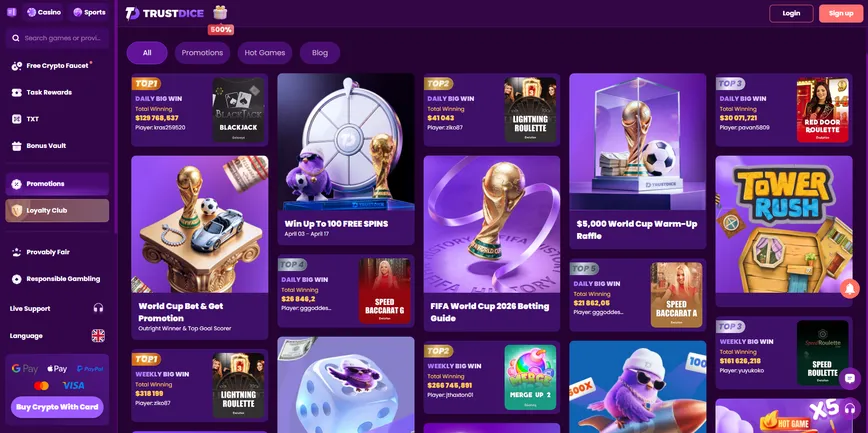 Promotions and Bonuses TrustDice Casino