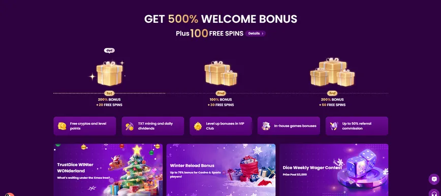 Promotions and Bonuses TrustDice Casino