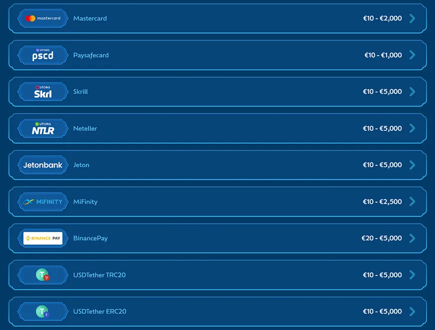 Payment Options at WinBay Casino