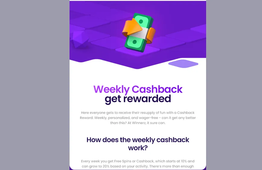 Weekly Cashback at Winnerz Casino