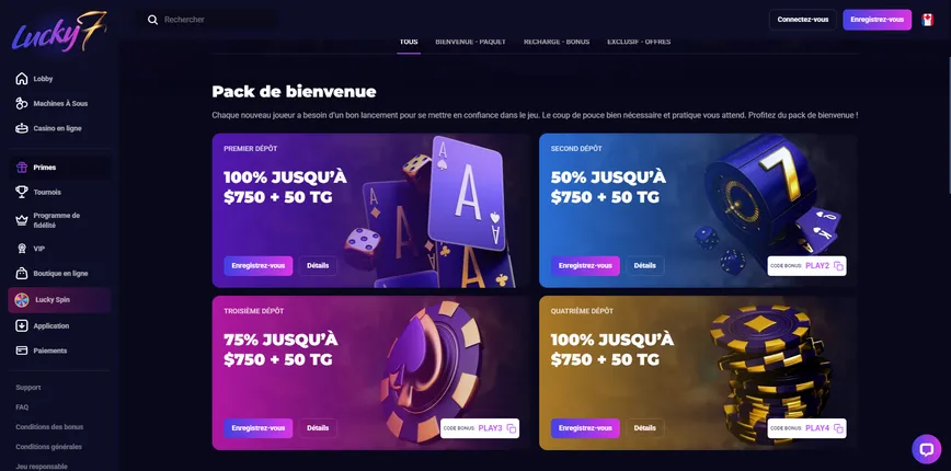 Promoções e bônus no Lucky7even Casino