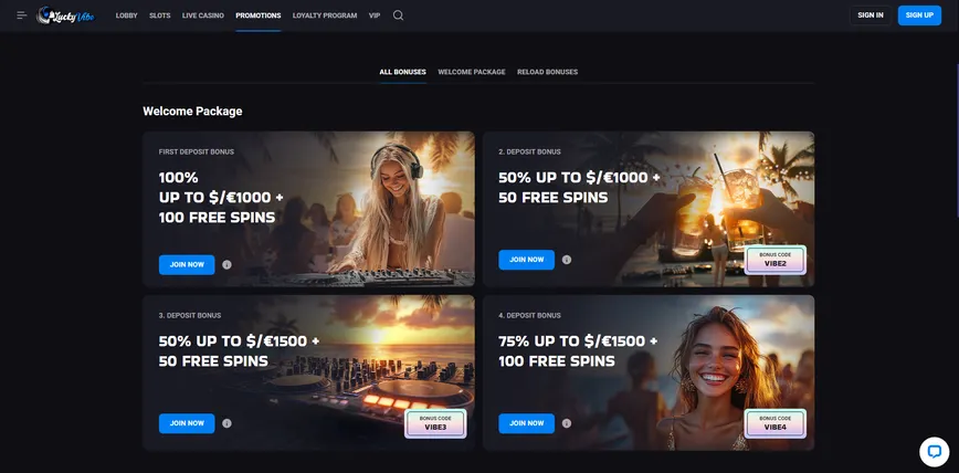 Promoções e bônus no LuckyVibe Casino