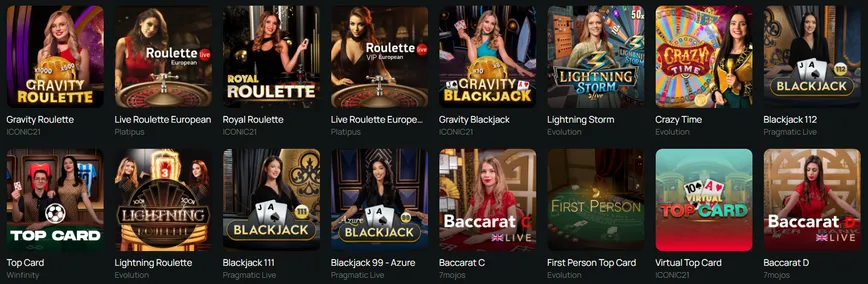 Jeux de casino avec croupier en direct au casino Ritzo