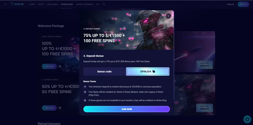 Fourth Deposit Bonus at Spinjo Casino