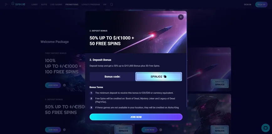 Second Deposit Bonus at Spinjo Casino