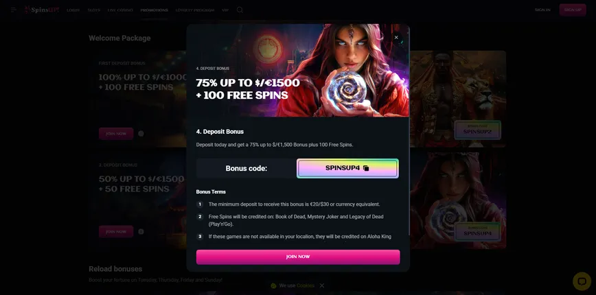 Fourth Deposit Bonus at SpinsUP Casino