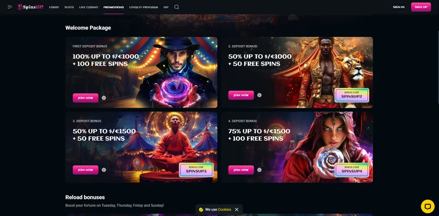 Promotions and Bonuses at SpinsUP Casino