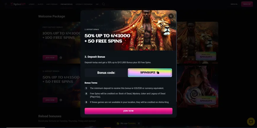 Second Deposit Bonus at SpinsUP Casino