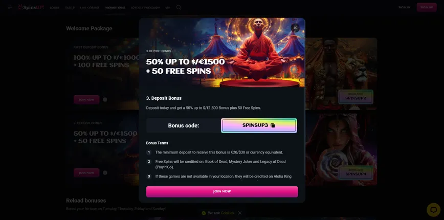 Third Deposit Bonus at SpinsUP Casino