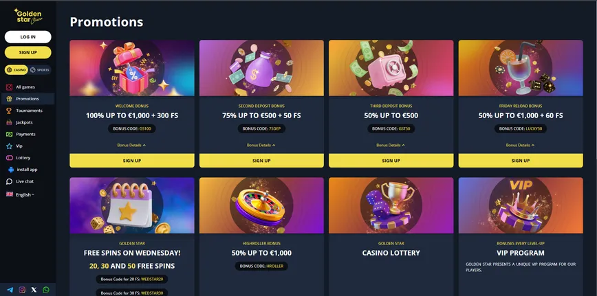 Promotions and Bonuses at Golden Star Casino