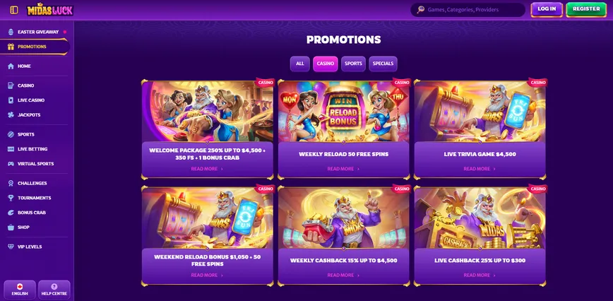 Promotions and Bonuses at Midasluck Casino