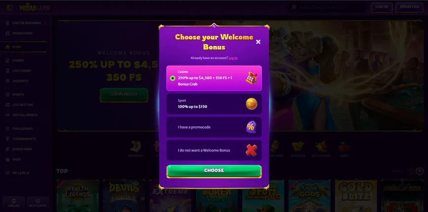 Registration at Midasluck Casino