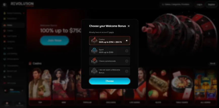Registration at Revolution Casino