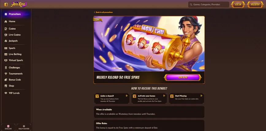 Weekly Reload at Abuking Casino