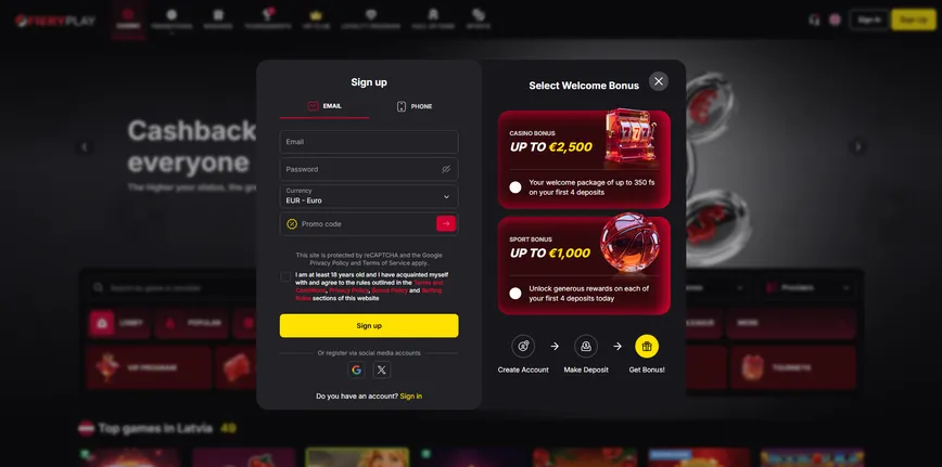 Registration at FieryPlay Casino