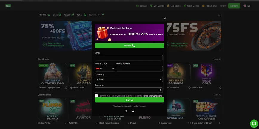 Registrations at Mi7eu.bet Casino