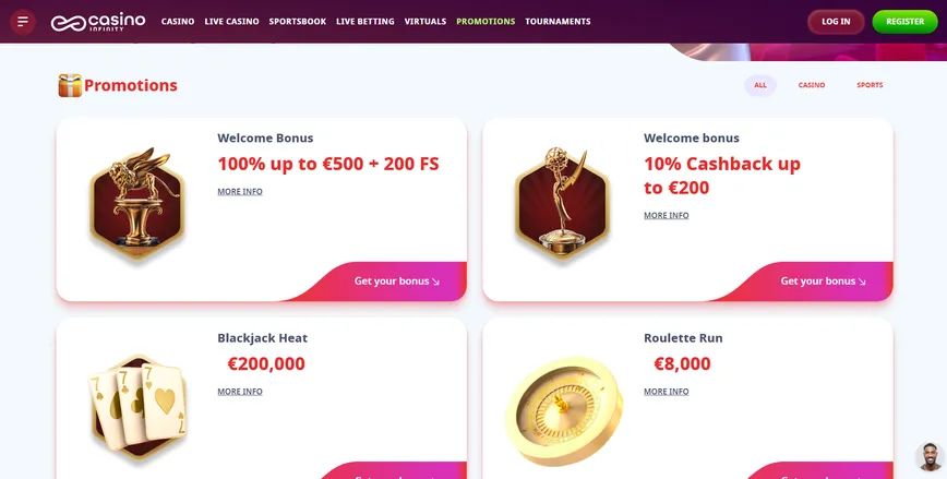 Promotions and Bonuses at Infinity  Casino