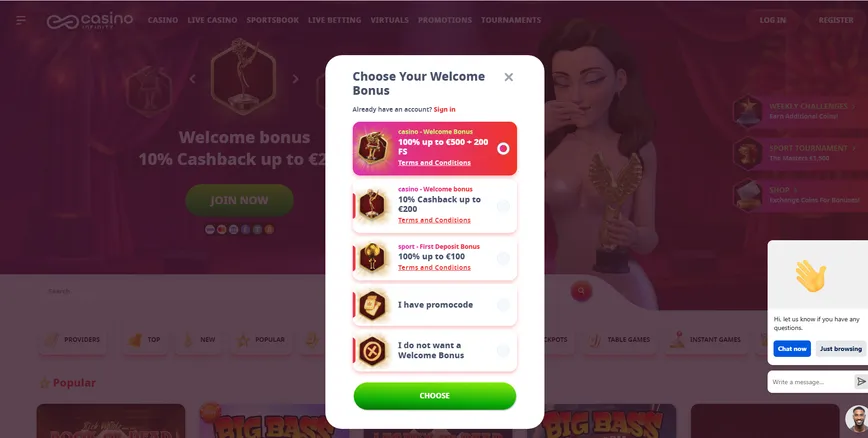 Registration at Infinity Casino  