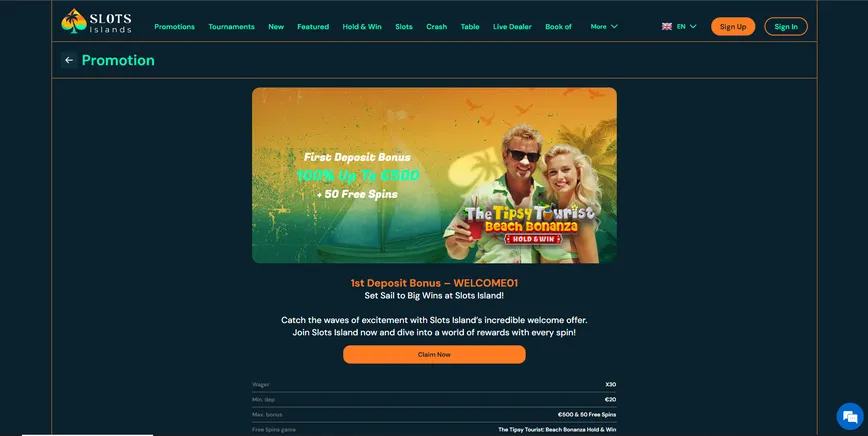  First Deposit Bonus at Slots Islands Casino