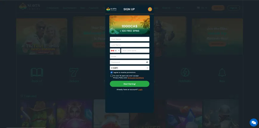 Registration at the Slots Islands