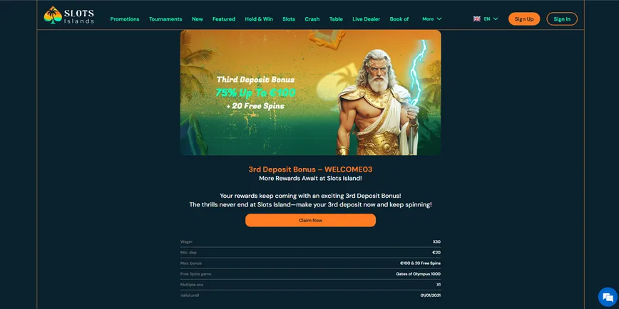  Third Deposit Bonus at Slots Islands Casino