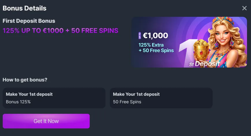 First deposit bonus at Bravoplay Casino