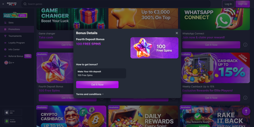 Fourth deposit bonus at Bravoplay Casino