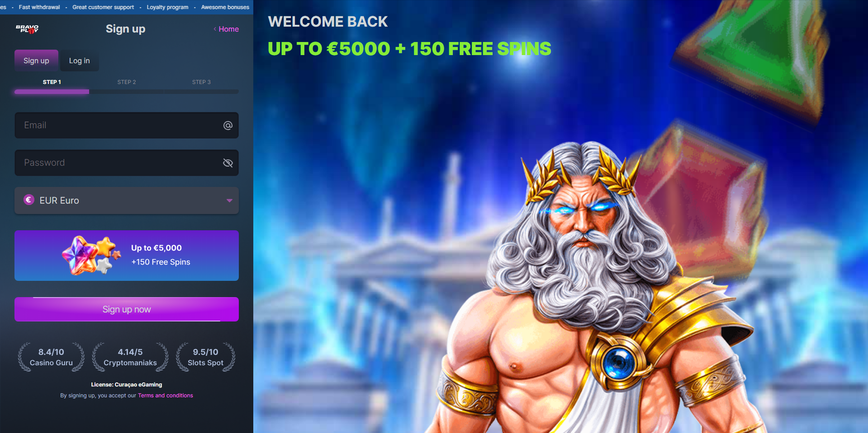 Registration at Bravoplay Casino 