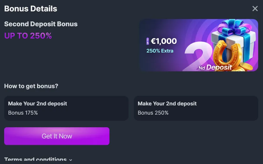 Second deposit bonus at Bravoplay Casino