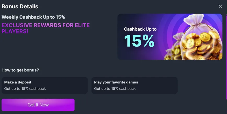 Weekly Cashback Up to 15% at Bravoplay Casino