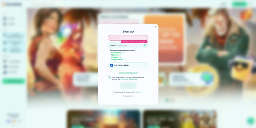 Registration at Dailyspins Casino