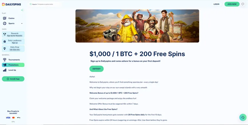 Dailyspins Casino Welcome Bonus