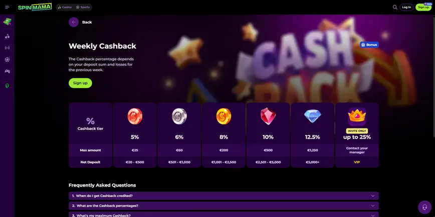 Weekly Cashback up to 25% 