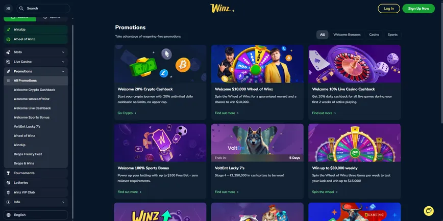 Promotions and Bonuses at Winz Casino