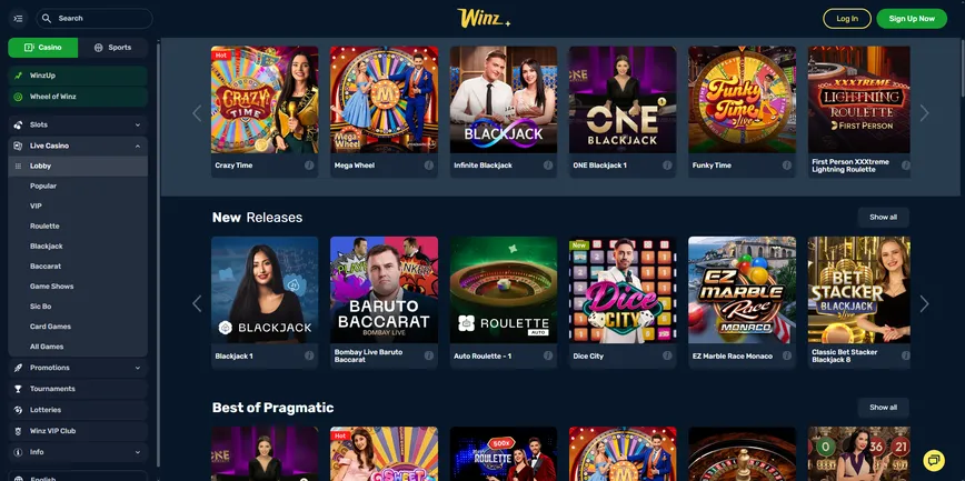 Live Dealer Casino Games at Winz Casino