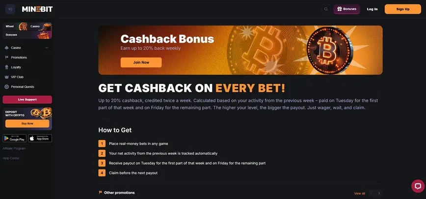 Weekly Сashback up to 20%
