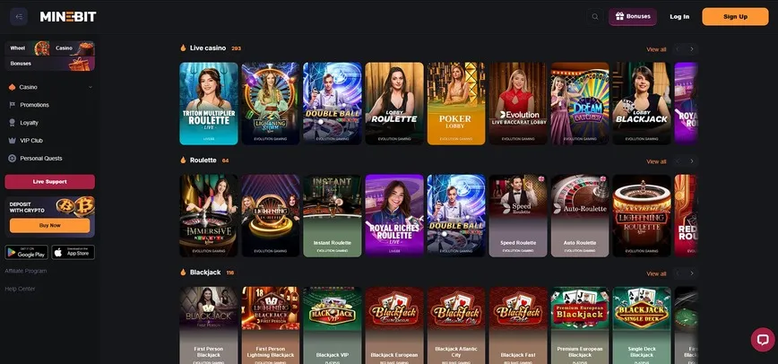 Live Dealer Casino Games at MineBit Casino