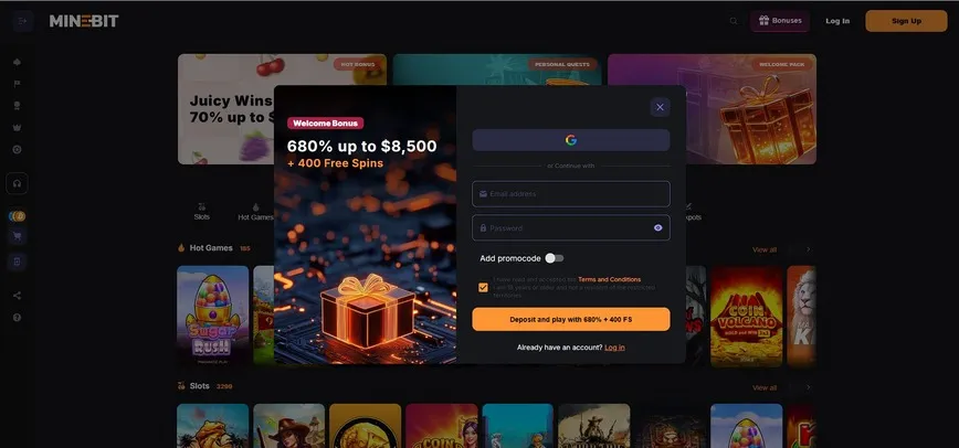 Registration at MineBit Casino