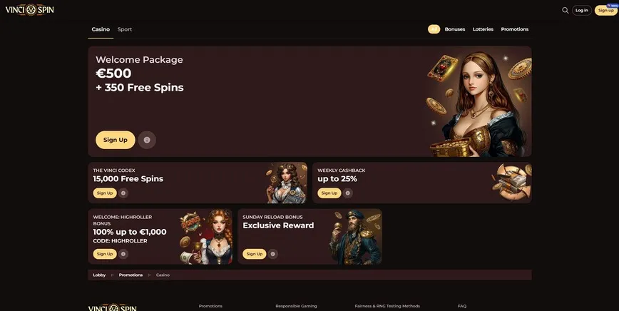 Promotions and Bonuses at Vincispin Casino